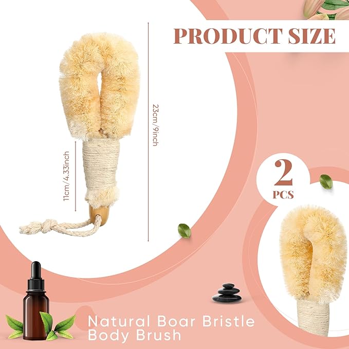 2 Pcs Dry Brushing Exfoliating Brush Body Scrubber Natural Bristle Bath Shower Dry Skin and Sisal Brush with Naturals Fibers for Skin Care, Exfoliates