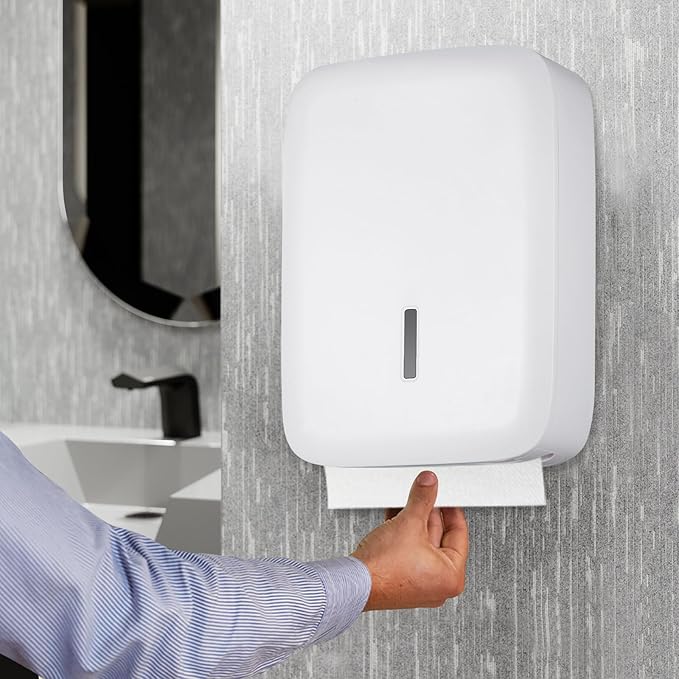 Paper Towel Dispenser Wall Mount with Lock – Fits 400+ Multifold/Trifold/Z-Fold/C-Fold Towels – Large Paper Towel Holder for Bathroom, Kitchen, Office, Home or Business (White)