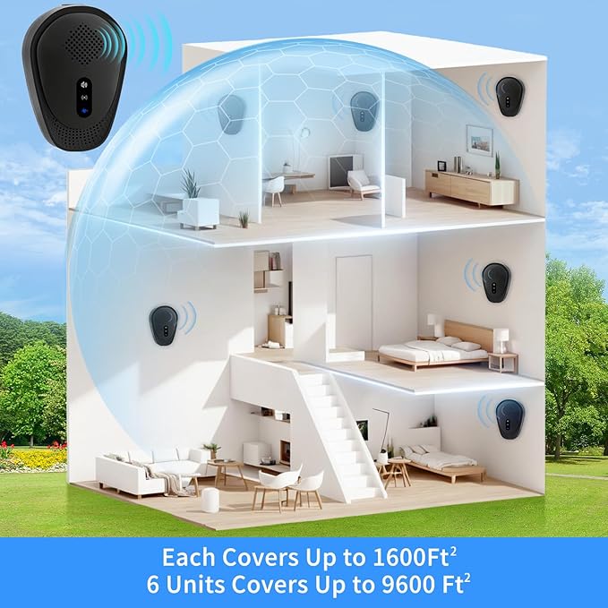 6 Pack Upgraded Ultrasonic Pest Control Repeller, Mouse Repellent Indoor for Spider Bug Roach Ant Mosquito Rat Mice Insect Deterrent, Mouse Rodent Repellent Ultrasonic Plug in, 3 Mode Switching, Black