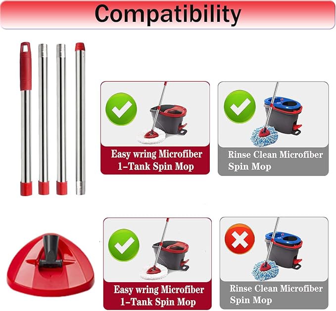 Spin Mop Replacement Handle, 4-Section 30-to-58 inch Mop Replacement Stick and Base Compatible with Ocedar Mop Handle for Easy Wring Mop Refills, Germany Screw Joint(Mop Head not Include)