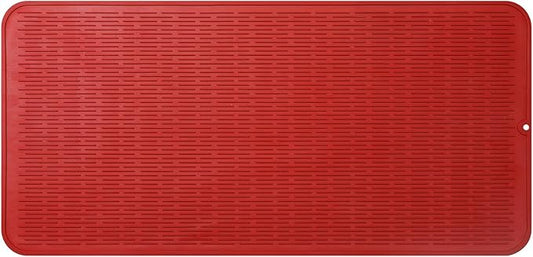 Silicone Dish Drying Mat for Multiple Usage,Easy clean,Eco-friendly,Heat-resistant Silicone Mat for Kitchen Counter or Sink,Refrigerator or Drawer Liner Red 5XL 36inches x 18inches