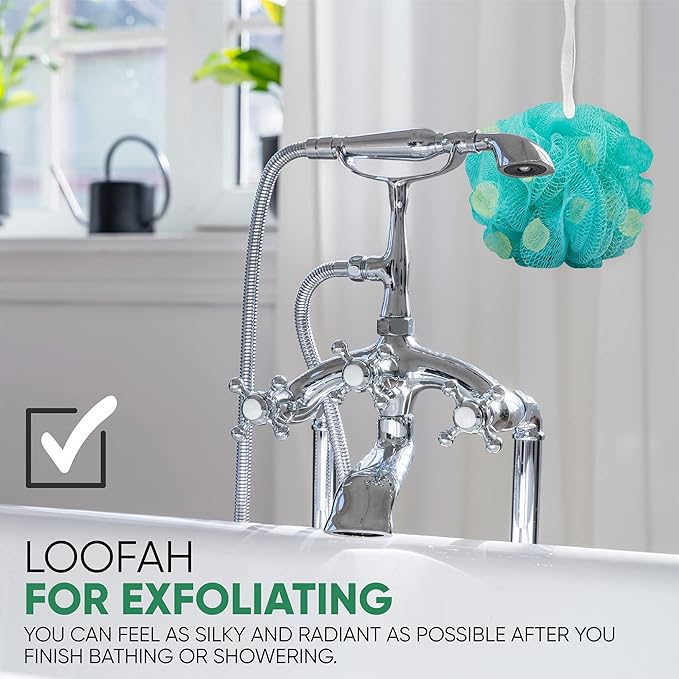 T.Taio Esponjabon Shower Bath Puff Soap Sponge - Loofah Luffa Loufa Body Wash Ball - Mesh Pouf Scrubber for Full Cleanse Lather Skin Care - Essential Beauty Bathroom Accessories - Aloe Vera Scent