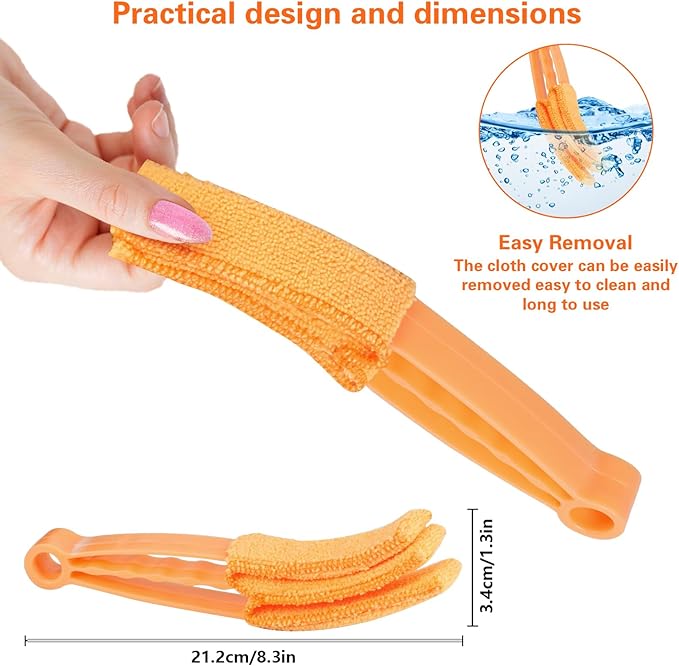 4Pcs Window Venetian Blind Cleaner Duster Tool,Blind Duster for Cleaning,Washable 7Finger Duster Brush Dusting Cleaner Tool for Window Shutters Air Conditioner Vinyl Wood Blinds,with 4 Cloth Cover