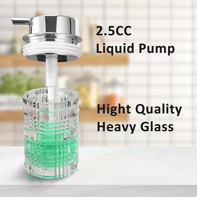 Bathroom Glass Soap Dispenser with Durable Rust-Proof Plastic Liquid Pump (Can't Foam) Hand Lotion Dispenser Antislip Shampoo Kitchen 10oz