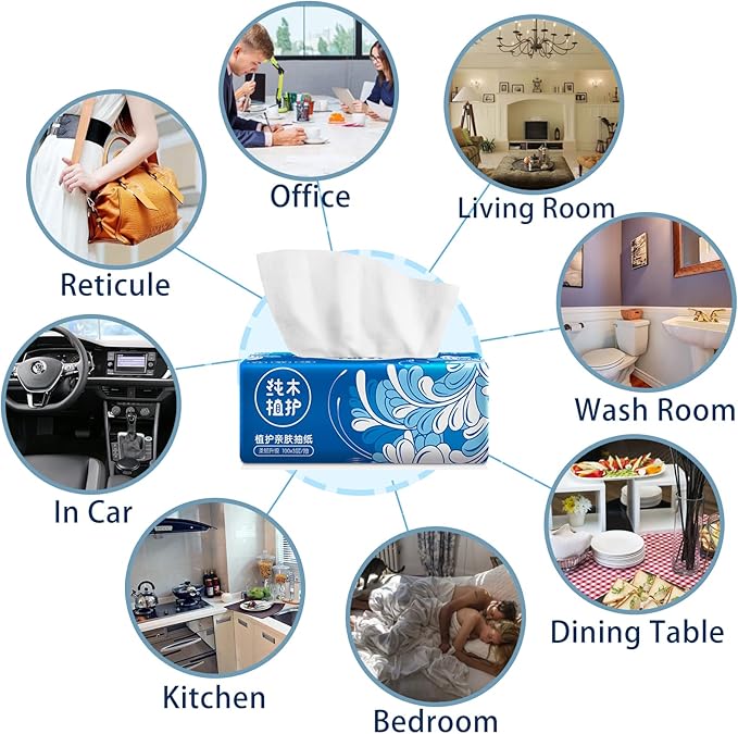 Pack of 6, Small Facial Tissues, Toilet Paper, Disposable Napkins, Material Wood Pulp Fiber NOT COTTON, White Facial Paper Tissue, 3-Ply, 300 Sheets per Pack