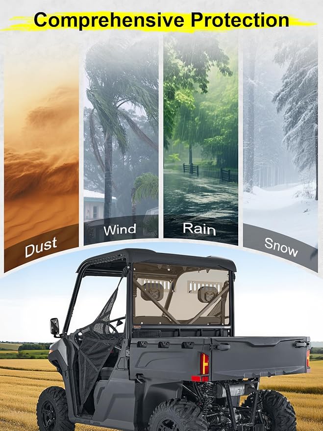 Rear Adjustable Vented Tinted Windshield Compatible with CFMOTO UFORCE 600 2021-2025, Back Window Scratch Resistant Hard PC Windshield Protects Against Wind, Dust, Dirt, Snow, Rain