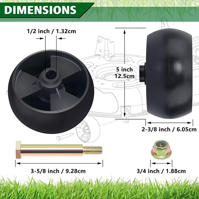 CheeMuii 8 Pack 734-04155 Mower Deck Wheels Kit 5 Inch Deck Gauge Wheel Replace for 734-04155 112-0677 72-025 210-275 938-3056 Deck Wheels with Bolts and Lock Nuts Kit