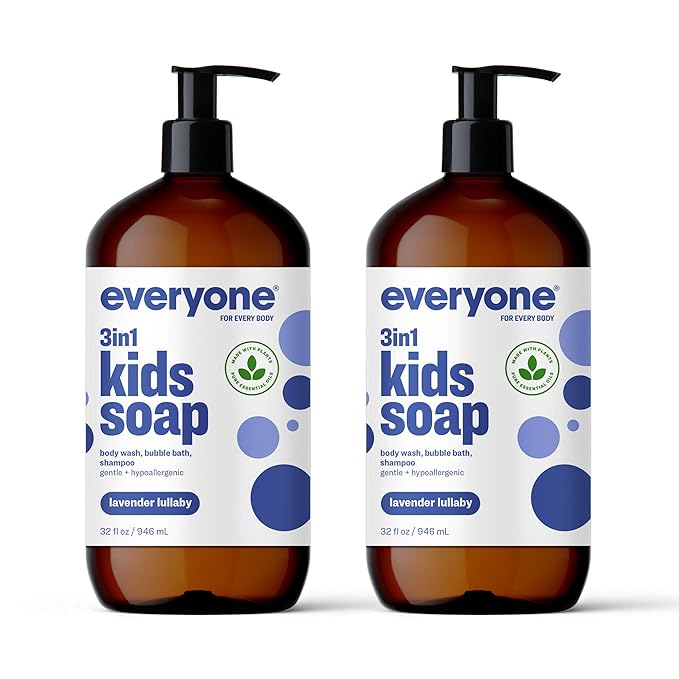 Everyone 3-in-1 Kids Soap, Body Wash, Bubble Bath, Shampoo, 32 Ounce (Pack of 2), Lavender Lullaby, made with Essential Oils for Toddlers, tweens and teens