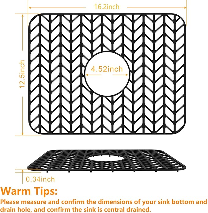 Sink Protectors for Kitchen Sink 12"13"16"18"19"24"26"28"29"30",Silicone kitchen sink mats protector for bottom of farmhouse sink(16.2"×12.5"Black)