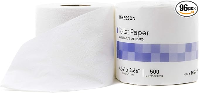 McKesson Toilet Paper, 2-Ply, 1 Roll, 96 Packs, 96 Total