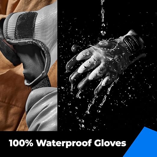 100% Waterproof Gloves for Men and Women, Winter Work Gloves for Cold Weather, Thermal Insulated Freezer Gloves, Touch Screen, With Grip, Grey, Small