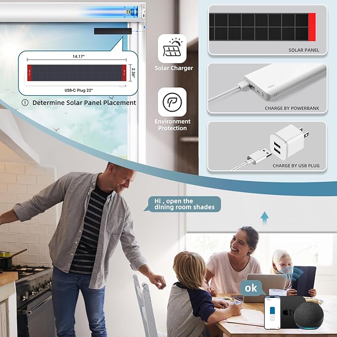 SmartWings Motorized Roller Shades Work with Homekit, Alexa Google, 100% Blackout Smart Blinds for Windows, Cordless Remote Control Window Shades, Essential White, Customized Size