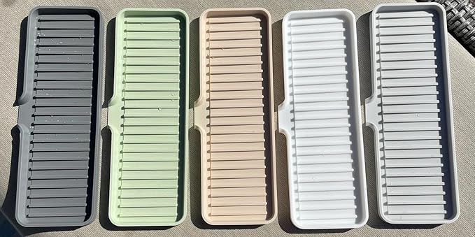 Happitasa Silicone Soap Dish Tray and Sponge Holder with Drain Chute | Bathroom and Kitchen Sink Organizer Caddy (Sand Dollar, 12"x4", 7.4 Ounces)