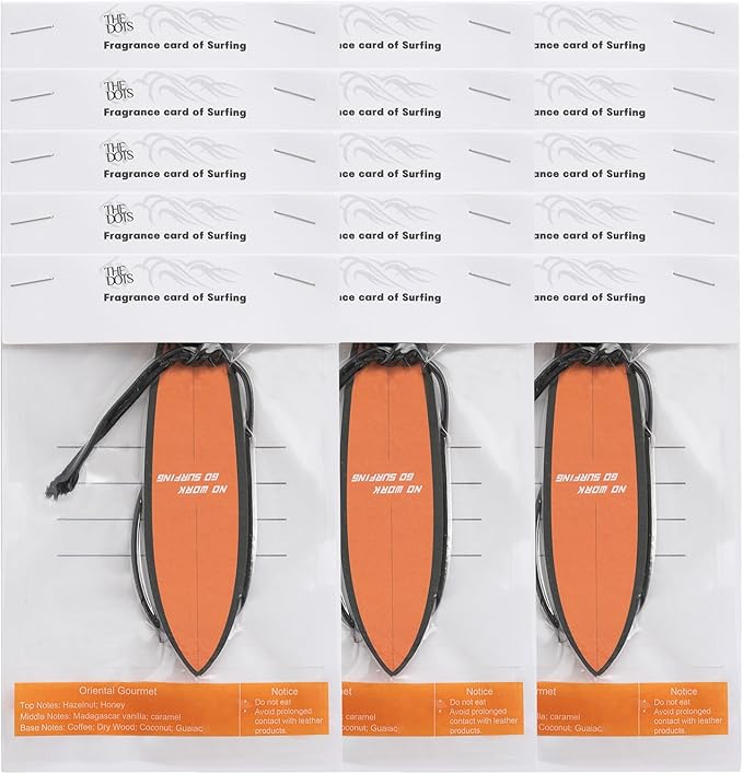 THEDOTS Series 15 Pack Oriental Gourmet Surfboard Hanging Car Air Fresheners, Detachable Message Cards with Surfing Art, Long-lasting Scent for Car & Home