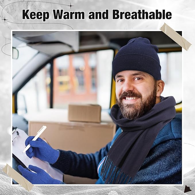 Unittype 300 Pcs Winter Beanies Gloves Scarf Set Bulk 100 Knit Skull Cap 100 Pair Winter Gloves 100 Neck Warmer for Men Women