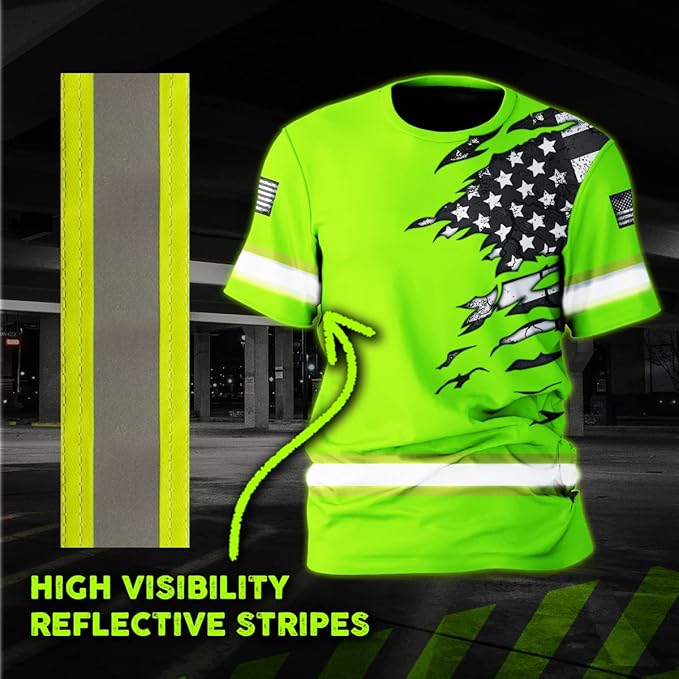Color US Flag High Visibility Hoodie for Men Women Reflective Tapes Safety Workwear for Worker Runner Patriotic