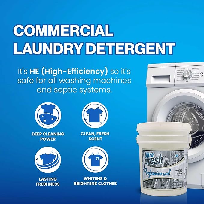 Ultra Fresh Professional Commercial Laundry Detergent, Free & Clear, 5 Gal – Liquid with Easy Dispensing Pump for All Machine Types, up to 640 Loads