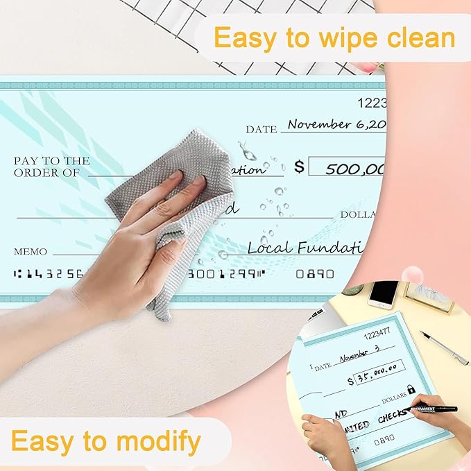 Reusable Giant Check Board for Donations, 30"x16" Single-Sided Reusable Ceremonial Check | Big Check Giant Check | Oversized Corporate Event Sign for Fundraiser Donations & Celebrations