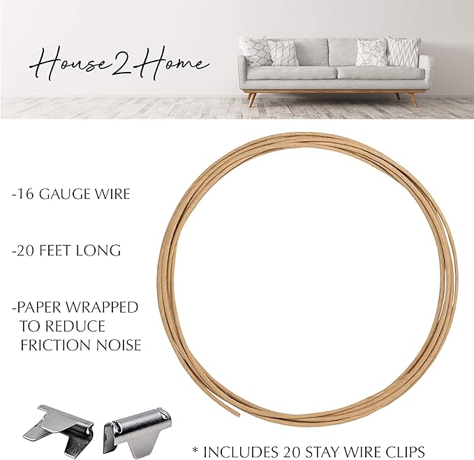House2Home 18" Couch Spring Repair Kit to Fix Sofa- Includes 4pk of Springs, Upholstery Spring Clips, Seat Spring Stay Wire, Screws, and Installation Instructions