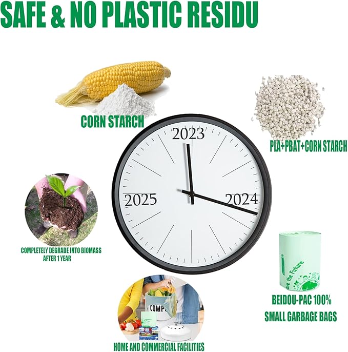 1.6 Gallon Compostable Trash Bags with Handle, 250 Count Small Compost Bags, Biodegradable Kitchen Garbage Bags, Food Scrap Waste Bags for Countertop Bin, ASTM D6400, US BPI Certified