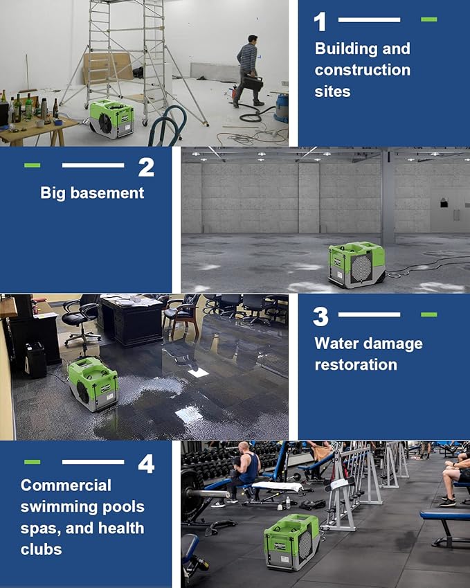 ALORAIR LGR Commercial Dehumidifier 264 PPD with Pump, Up to 3,000 Sq.Ft Industrial Dehumidifier, Compact, Portable, for Water Damage Restoration, Basement, Crawl Space, Green