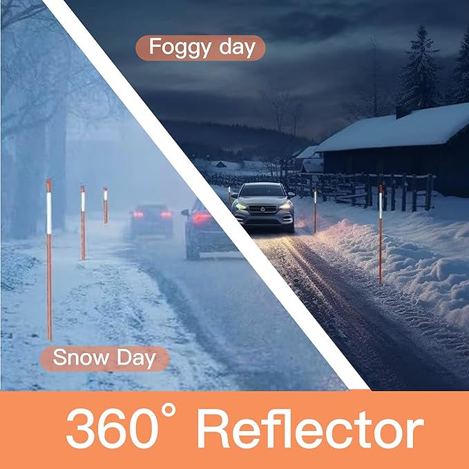 Driveway Markers 4 Feet 30pcs, 5/16 in Dia Snow Stakes with Reflective Tape, Highly Visible for Parking, Walkways, Snow Markers, 48 inch Dia Orange Fiberglass Driveway Reflectors with Steel Drill Bit