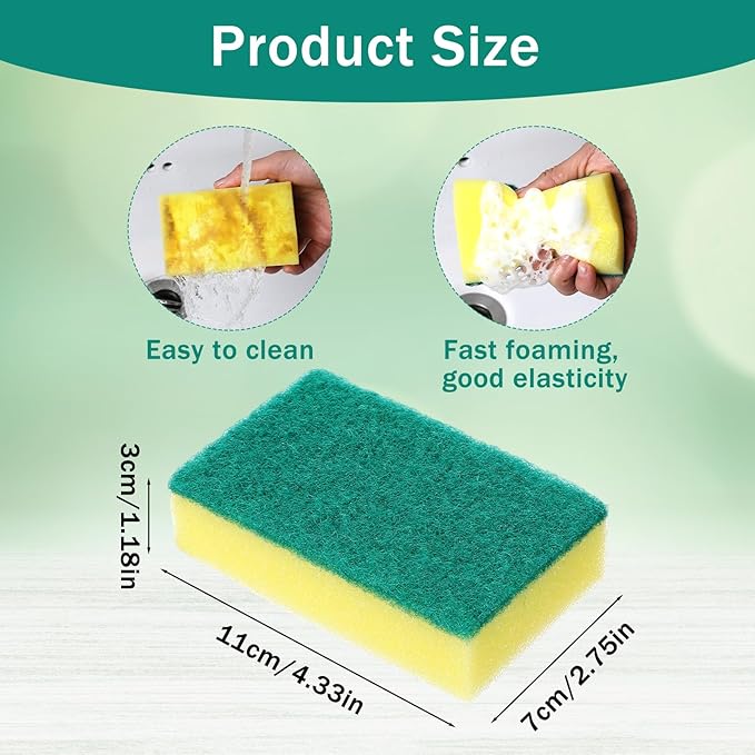 30 Pack Individually Wrapped Sponges, Dishwashing Bulk Sponge, No Scrub Sponges for Dishes Household Kitchen Apartment Cleaning, Car Bike Washing（Green