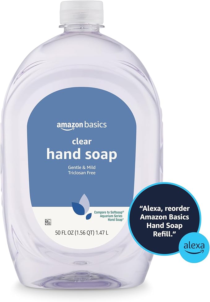 Amazon Basics Gentle & Mild Clear Liquid Hand Soap Refill, Triclosan-Free, 50 Fl Oz (Pack of 4) (Previously Solimo)