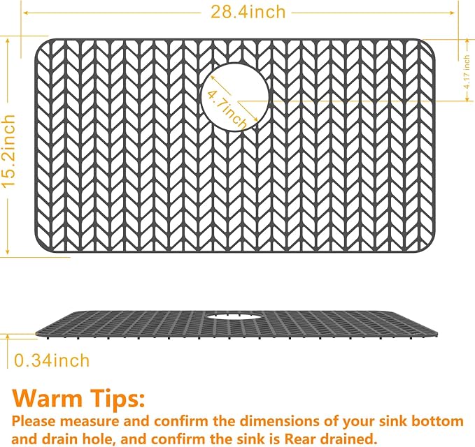 Sink Protectors for Kitchen Sink 12"13"16"18"19"24"26"28"29"30",Silicone kitchen sink mats protector for bottom of farmhouse sink(28.4"x15.2"Gray)