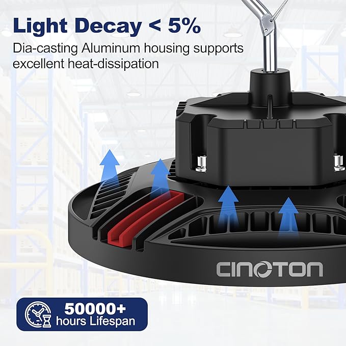 CINOTON 100W UFO LED High Bay Light, Aluminum LED Shop Lights with 15000LM, 5000K Commercial Bay Lighting for Warehouse Garage Workshop Factory Hall, 6' Cable & Safety Rope, ETL Listed 4 Pack