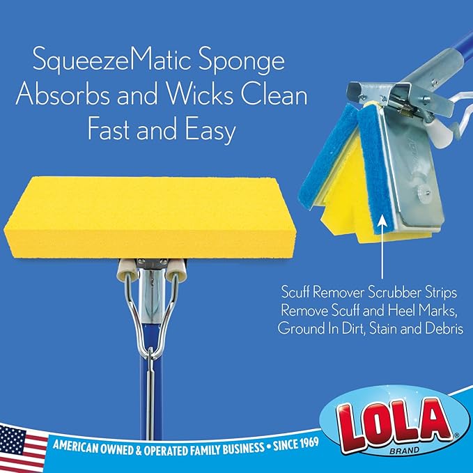 LOLA Squeeze Matic Butterfly Sponge Mop Refill, 9", 4 Pack Replacement Head, Floor Cleaning, Comparable w/Quickie Type S Sponge Mop Refill