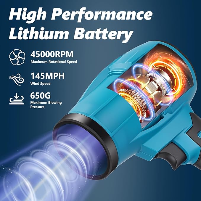 Cordless Leaf Blower, Portable Handheld Electric Turbo Jet Blower with Adjustable Speed, 2 x 4.0Ah Batteries for Lawn Care, Patio Cleaning, Blowing Leaves, Lightweight and Powerful Dust Cleaner