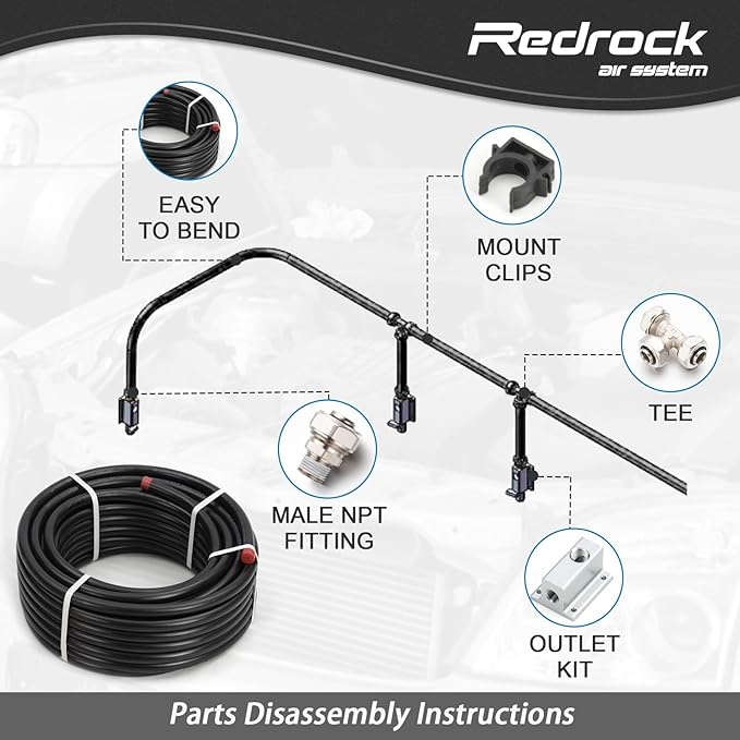 3/4" x 100 feet Shop Air Line Kit Compressed Air Piping System, HDPE Aluminum Tubing Air Compressor Hose kit for Garage, Rapid Air System Leak-Proof Easy to Install 200PSI ASTM F1282 Black