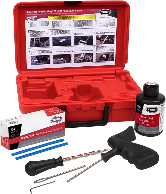TECH Permacure Truck Tire Plug Kit – Ideal Tools and Flat Tire Fix for Trucks, Tractors, and Large Tires (40 Heavy-Duty Plugs for Emergency Tire Patch and Puncture Repair)