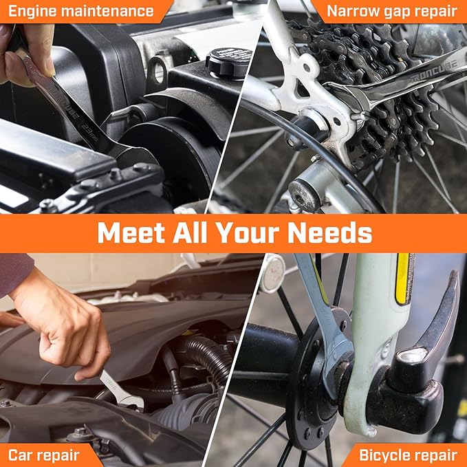 16-Piece Super-Thin Double Open End Wrench Set: 3mm Extra-Slim Profile for Tight Spaces – Complete SAE & Metric Sizes – Full Range Tool Kit for Car Repair, Garage & Home