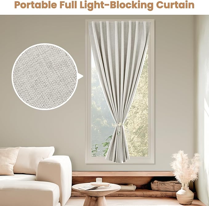 Adhesive Curtain,100% Blackout Curtains, No Drilling, Suitable for Multi-Scenes Privacy Protection (Light Beige - W35 × L80 in)
