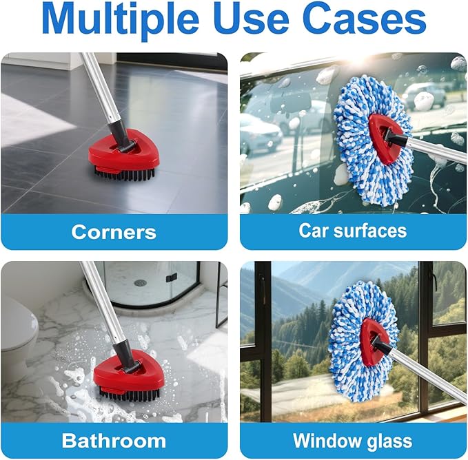 Mop Replacement Heads for O Cedar RinseClean 2 Tank System,2 Microfiber Mop Head Refills,1 Scrubber Mop Head and 1 Mops Base Combo Set for O-Cedar 2 Tank,MOp Replace Heads for Wet/Dry Floor Cleaning