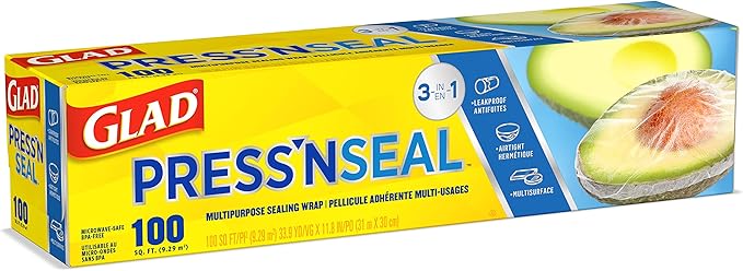 Glad Press'N Seal Plastic Food Wrap, 100 Square Foot Roll, Pack of 3, (Package May Vary)