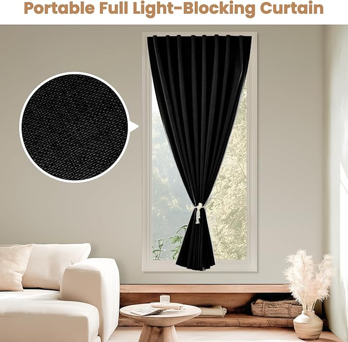 Adhesive Curtain,100% Blackout Curtains, No Drilling, Suitable for Multi-Scenes Privacy Protection (Black - W35 × L80 in)