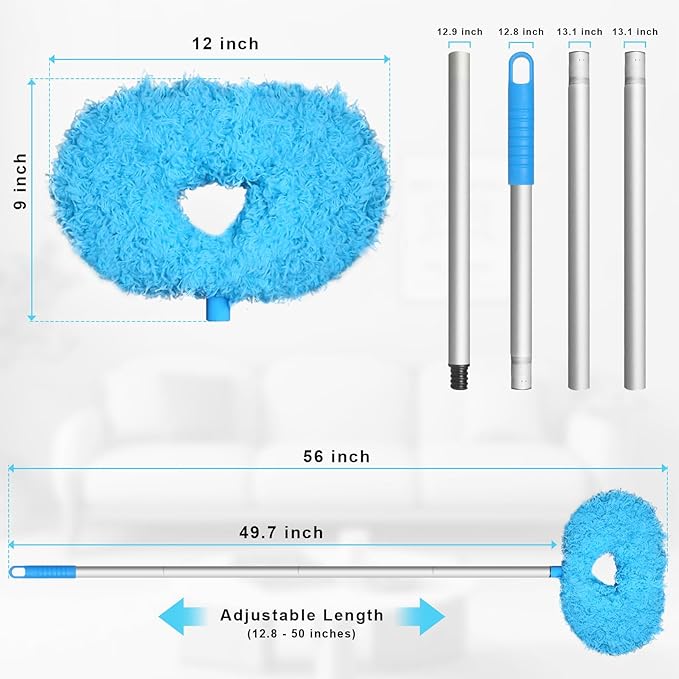 Storystore Ceiling Fan Cleaner Duster with Extension Pole, Adjustable from 13 to 49.7 Inches, Removable Fan Blade Cleaner (Blue)