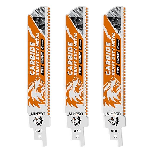 3 Pack Carbide Reciprocating Saw Blades, 6 Inch 8 TPI Metal Blades, Pruning Blade for Reciprocating Saw for Thick Metal, Cast Iron, Alloy Steel