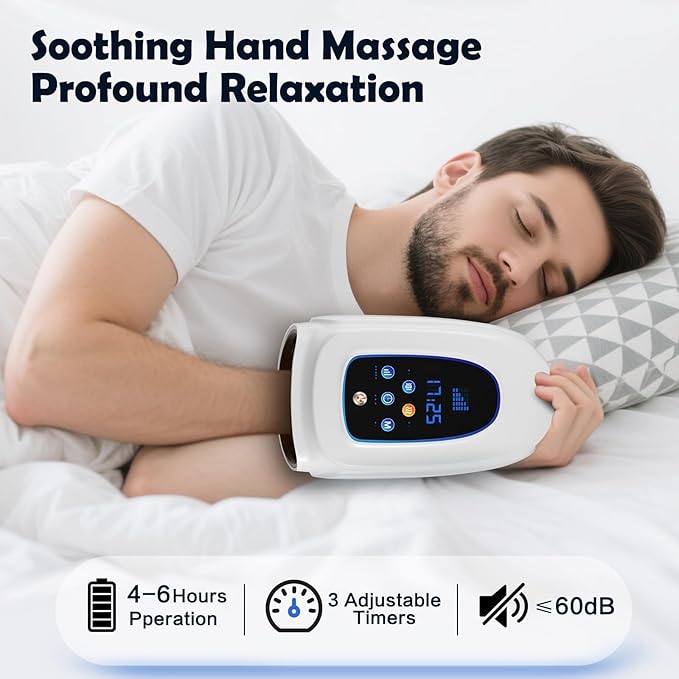 Cordless Hand Massager, Hand Massage with 3 Heat and 3 Vibration, 5 Levels Pressure Point Therapy for Arthritis, Pain Relief, Carpal Tunnel, Gift for Men Women Parents Relaxation at Office