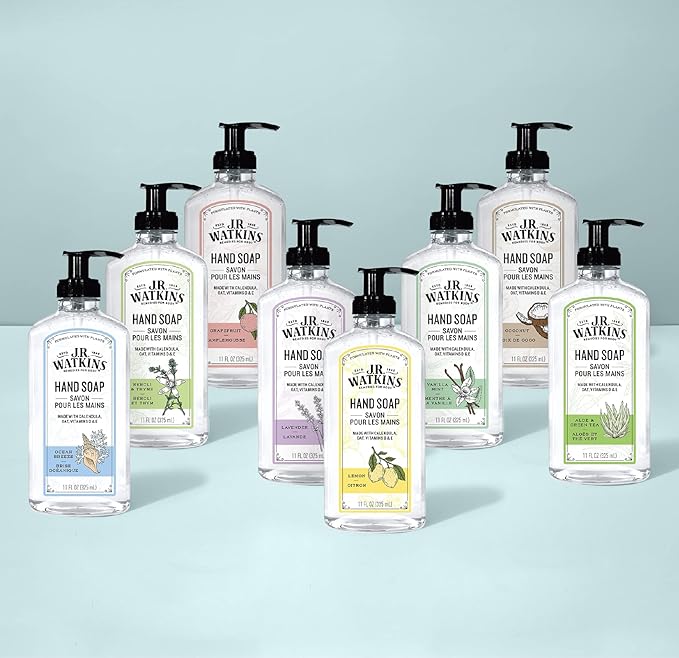 J.R. Watkins Gel Hand Soap Refill, Moisturizing Hand Wash, All Natural, Alcohol-Free, Cruelty-Free, USA Made, Aloe Green Tea, 34 Fl Oz, 3 Pack