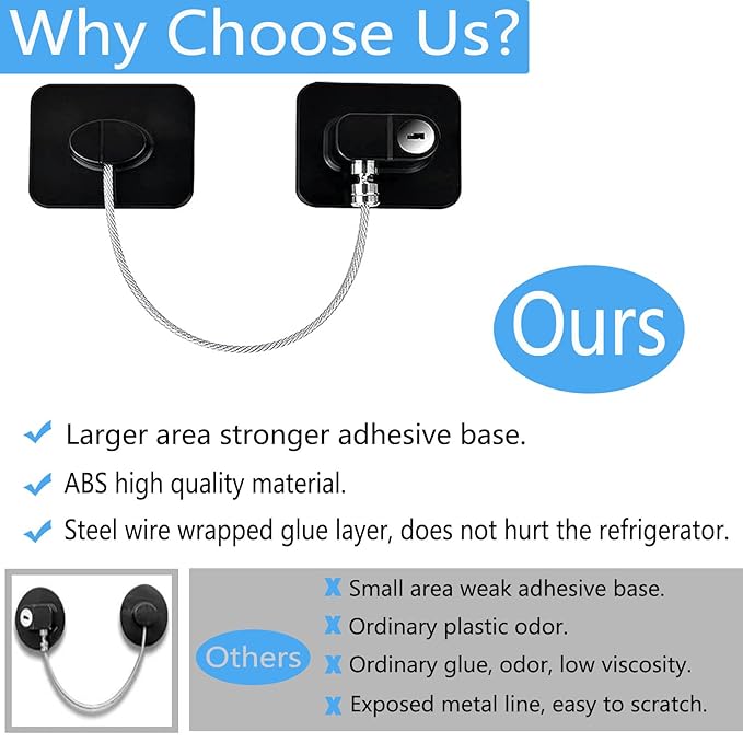 YEYA Upgraded Refrigerator Lock for Adults, Large Base 1-Pack, Fridge Locks for Kids with Key