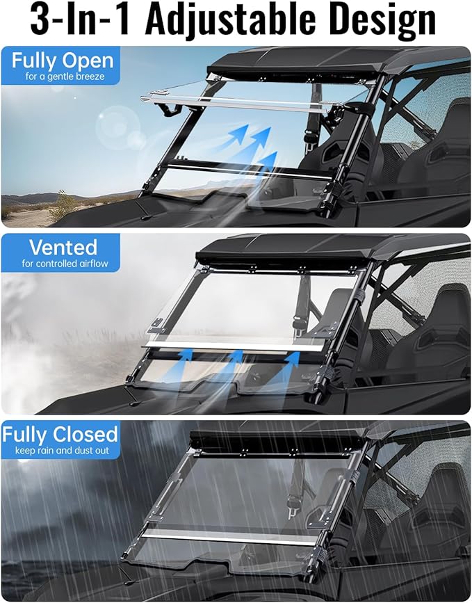 Talon 1000 Flip Up Windshield, Scratch Resistant 1/5" Hard-Coated Poly 3-IN-1 Clear Front Windscreen for Honda Talon 1000R 1000X 1000X-4 2019-2025 Accessories Windproof, Open/Vented/Closed