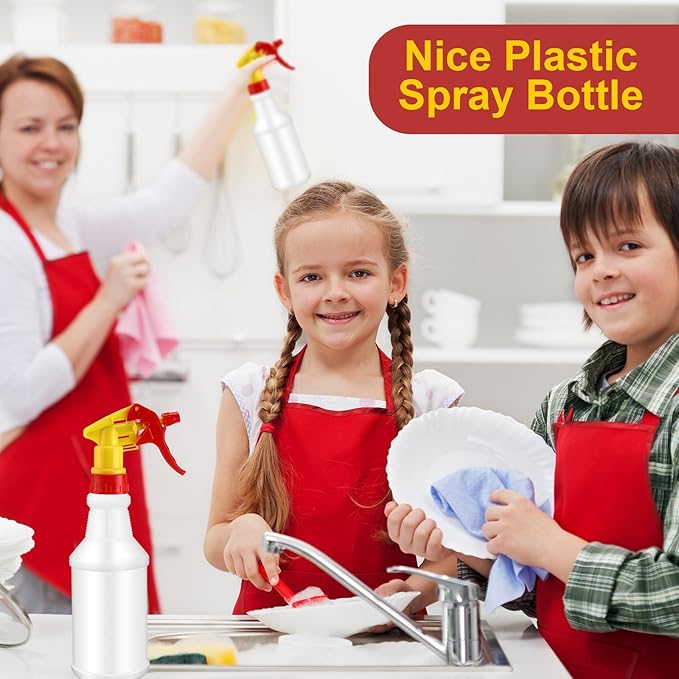 Eccliy 12 Pcs 16 Oz Plastic Spray Bottle, Adjustable Empty Reusable Sprayer for Cleaning, Planting, Water, Bathroom and Kitchen, BBQ, Commercial and Residential(Red & Yellow,Original)