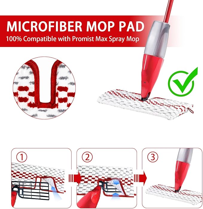 Microfiber Spray Mop Pads Compatible with Promist MAX Reusable Spray Mop Refills for Ocedar ProMist Dust Mop,Dual-Action Washable Flip Mop Pads Replacement for Dry Wet Floor Cleaning, double-sided use