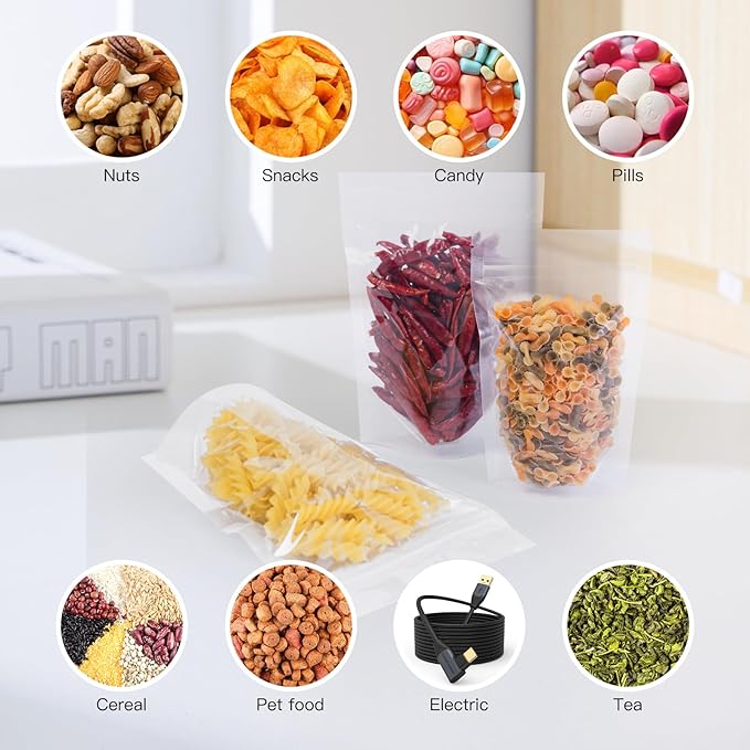 50 Pcs 7.9"X5.5" Clear Stand Up Zipper Seal Bgas,Reuseable Plastic Pouch for Food Storage, Transparent Sealing Food Pouches Snack Packing,Cookie,Snack,Spices,Pet Food and Drinking