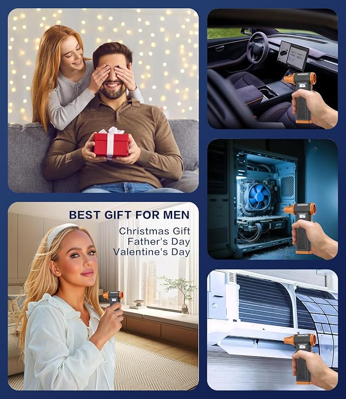 Compressed Air Duster, 300000RPM Jet Fan Electric Air Blower, Cordless Rechargeable 8000mAh Mini Duster with Removable Battery, 4-Speed Adjustable for Detailing, Car, Computer, Electronics Cleaning