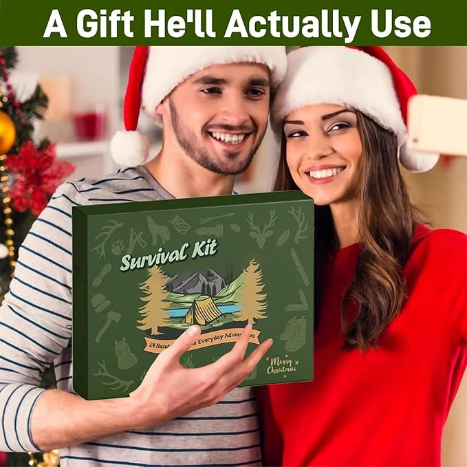 24-Day Survival Kit Advent Calendar - Christmas Countdown Calendar with Survival Tools, Outdoor Gear for Hiking Fishing Hunting Adventure, Practical Holiday Gift for Men Husband Dad Friends